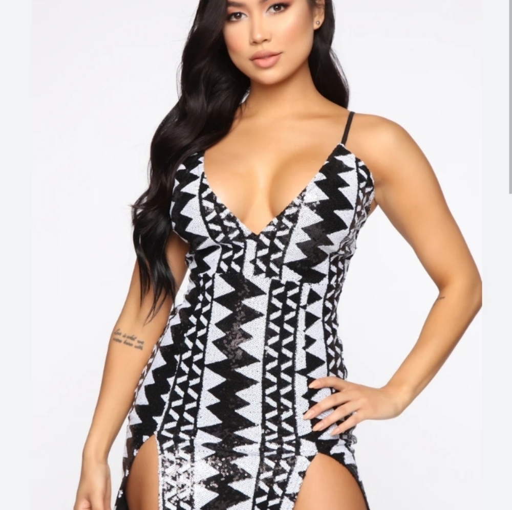 Fashion Nova black and white sequin dress